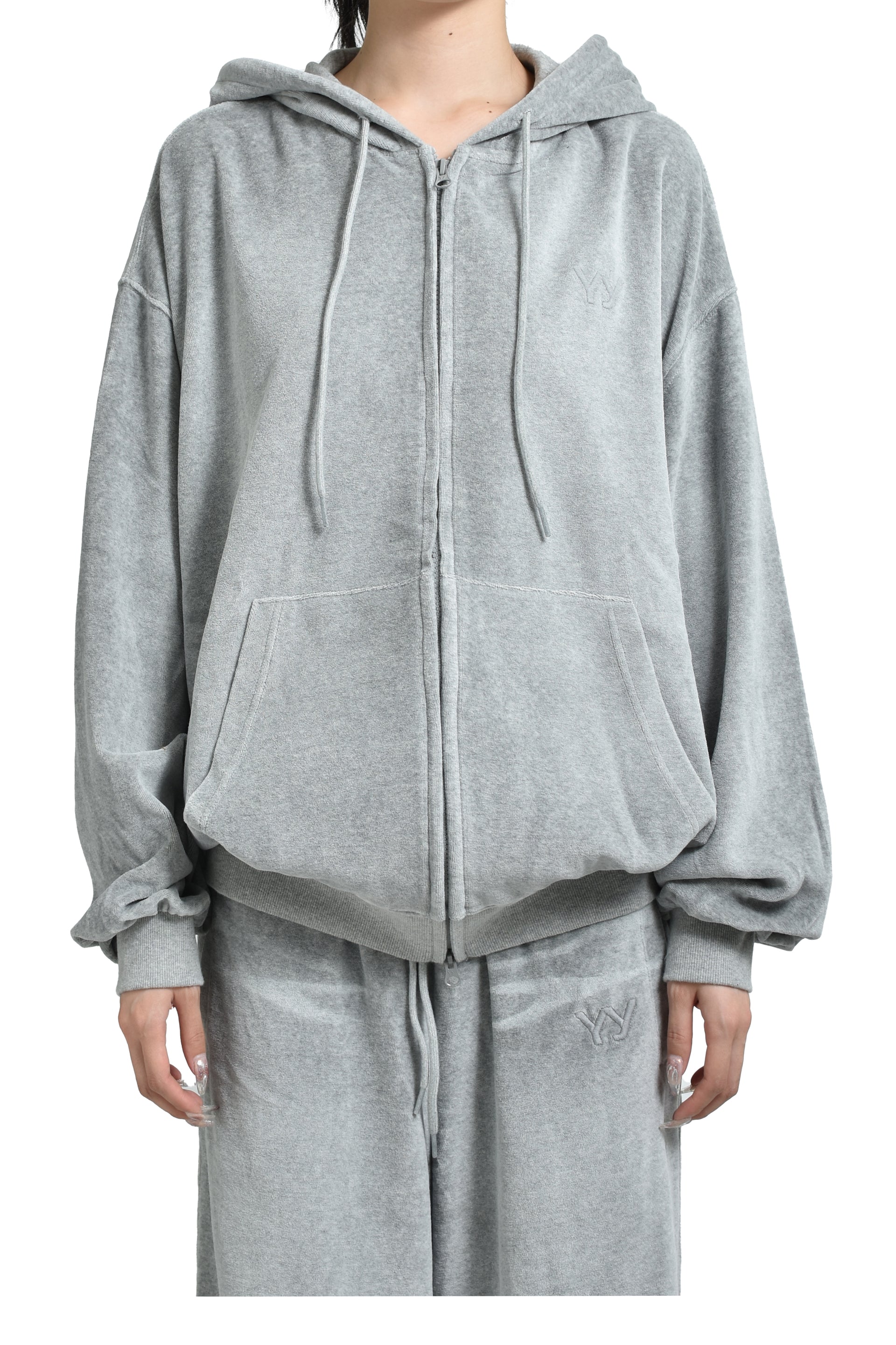 VELOUR BOX HOODIE / GRY