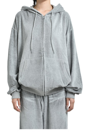 VELOUR BOX HOODIE / GRY