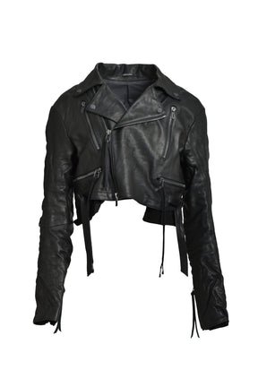 HORSE LEATHER CROPPED W RIDERS JACKET / BLK
