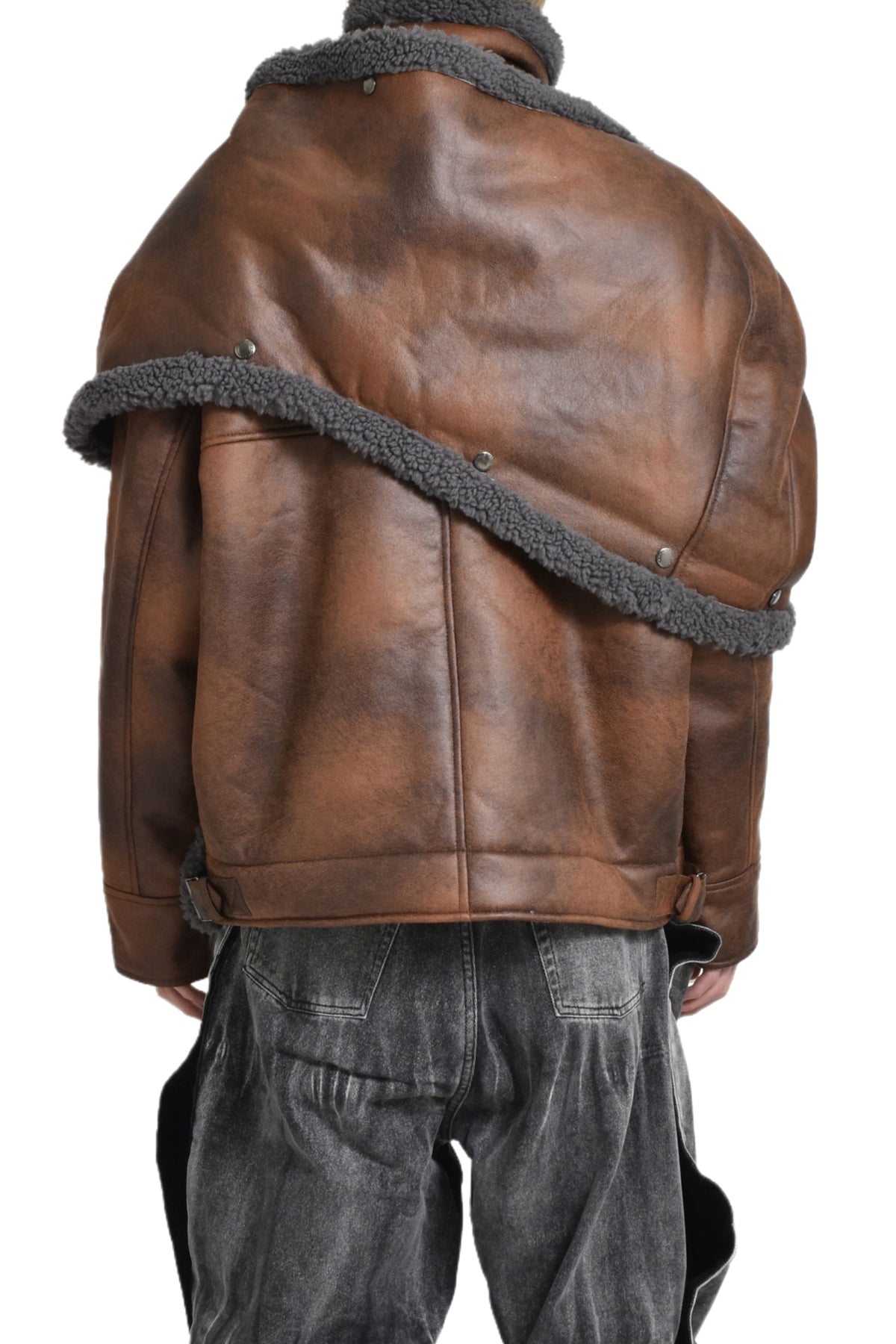 SNAP OFF PANEL HOOD AVIATOR JACKET / BRWN/GRY