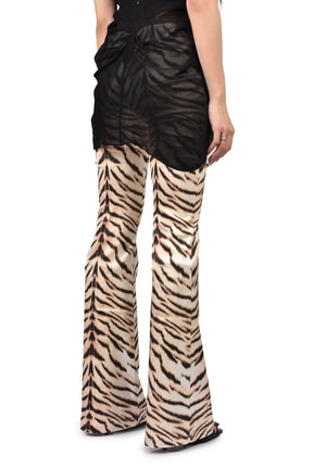 LIGHT GOLD TIGER-PRINT SATIN PANTS / BEG
