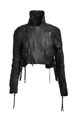 HORSE LEATHER CROPPED W RIDERS JACKET / BLK