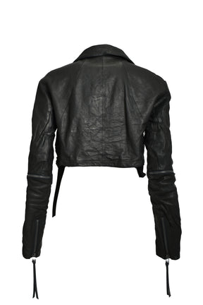 HORSE LEATHER CROPPED W RIDERS JACKET / BLK
