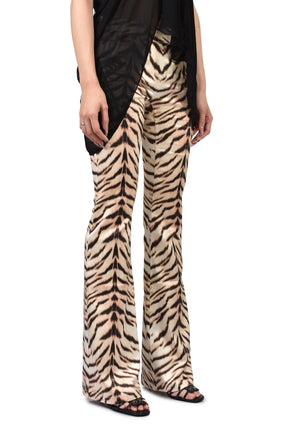 LIGHT GOLD TIGER-PRINT SATIN PANTS / BEG