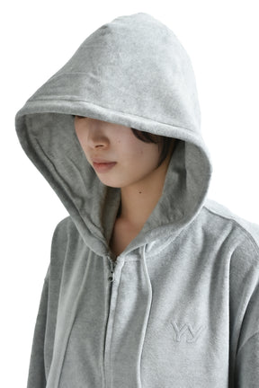 VELOUR BOX HOODIE / GRY