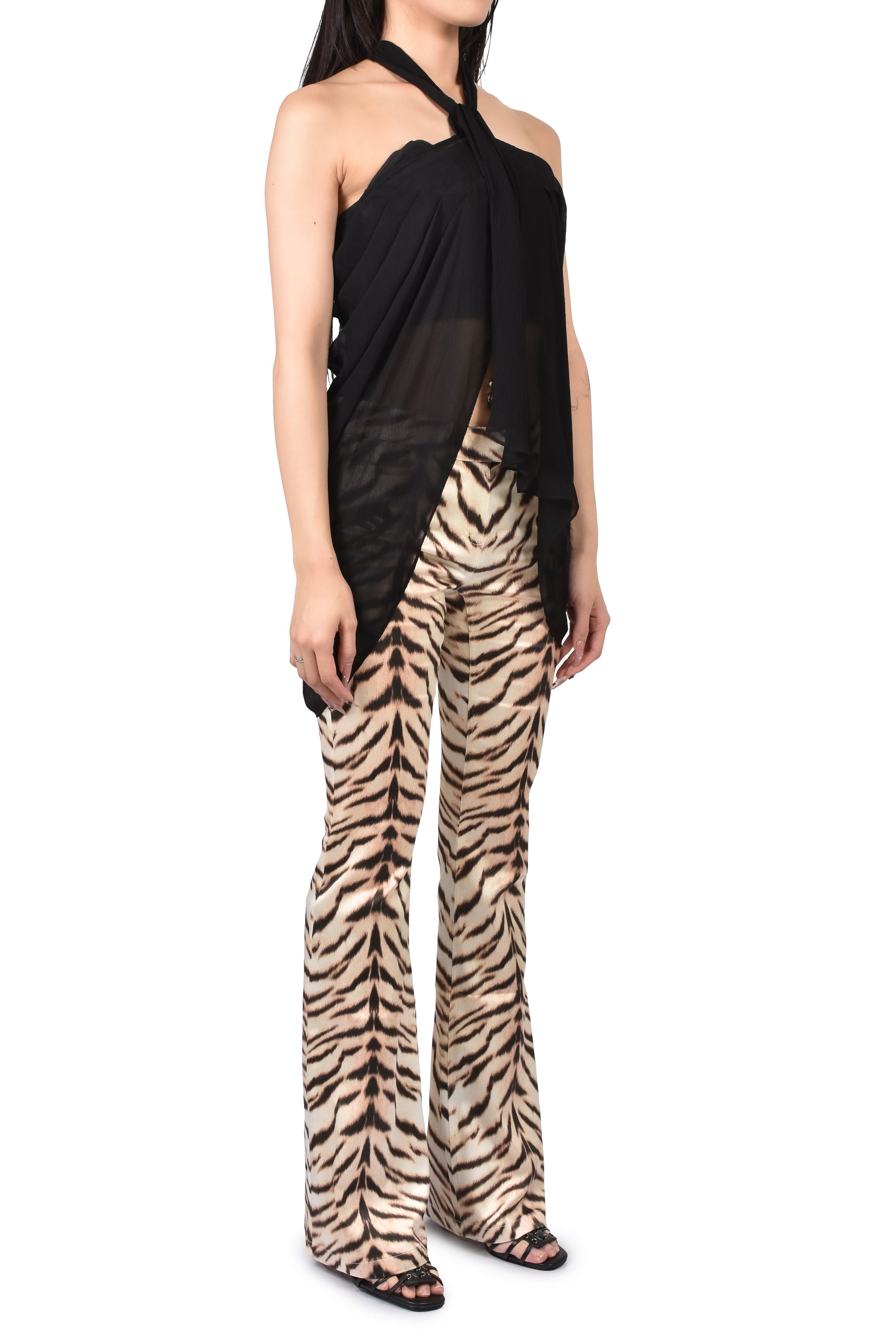 LIGHT GOLD TIGER-PRINT SATIN PANTS / BEG