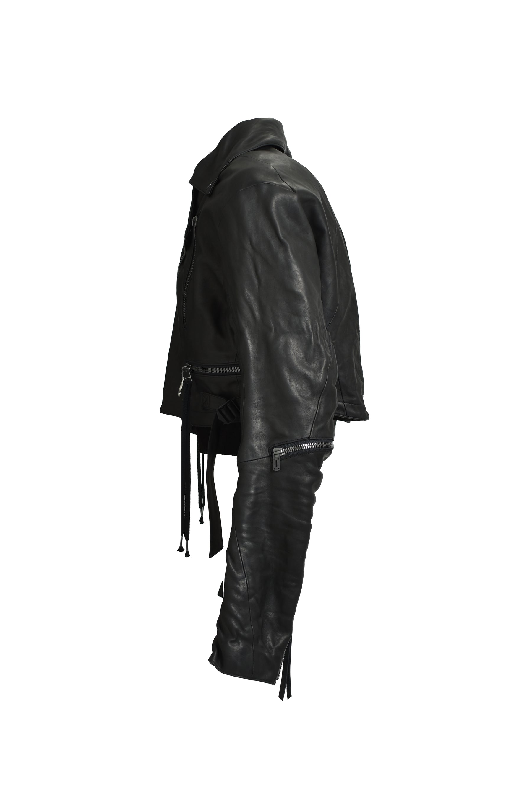 HORSE LEATHER CROPPED W RIDERS JACKET / BLK