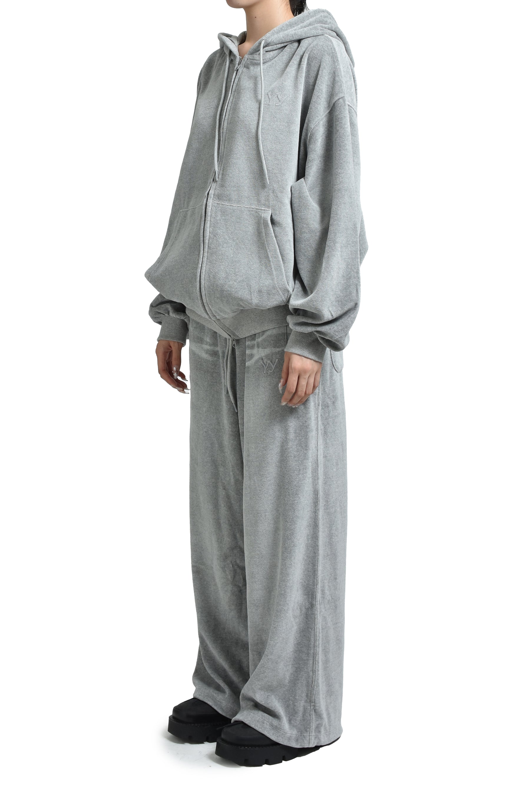 VELOUR BOX HOODIE / GRY