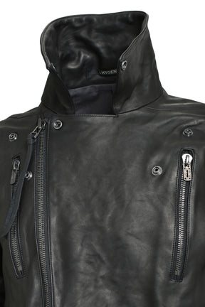 HORSE LEATHER CROPPED W RIDERS JACKET / BLK