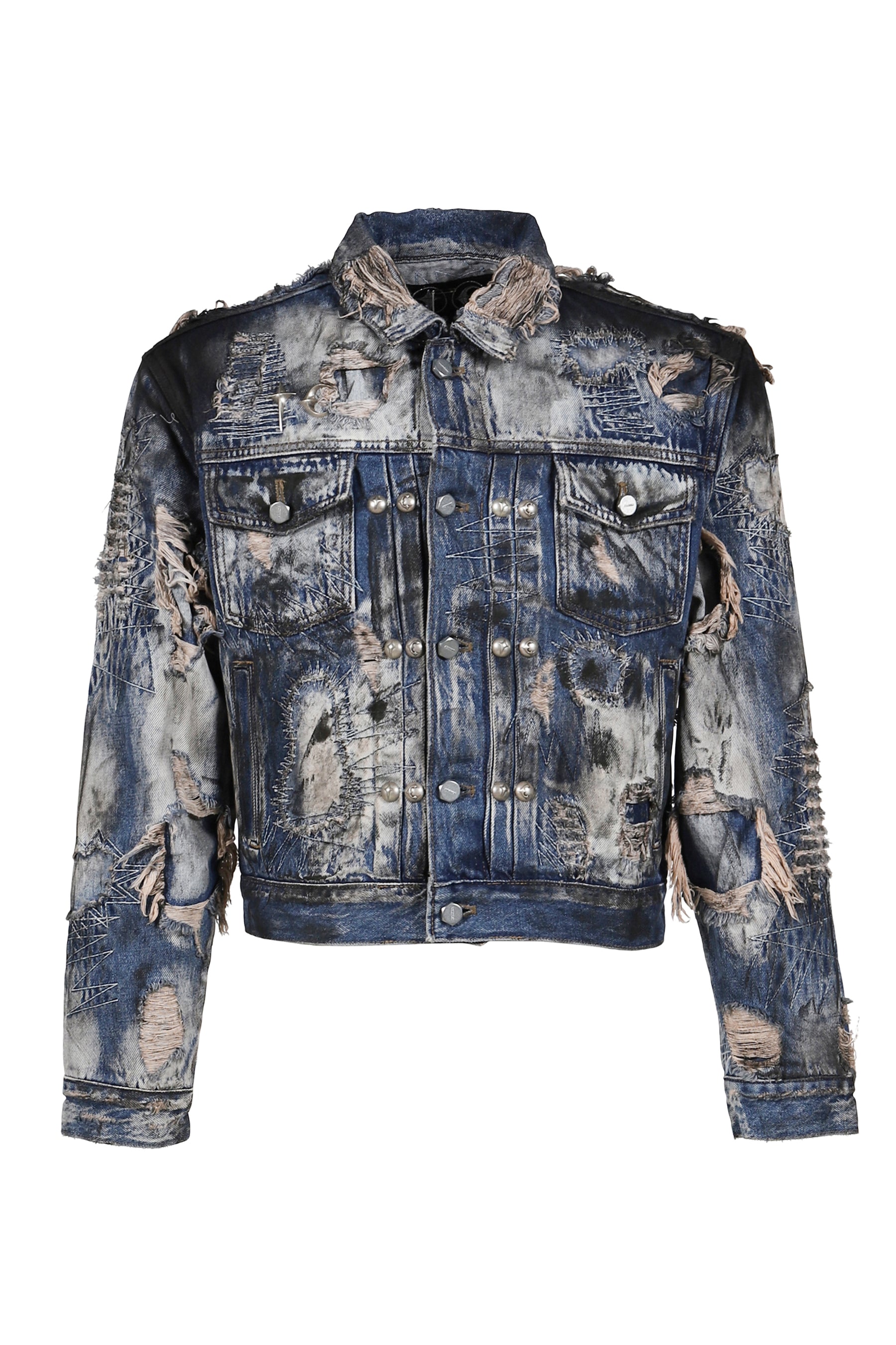 HARD-WASHED DAMAGED DENIM JACKET / BLU 