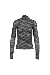 LACE MOCKNECK TOP / BLK
