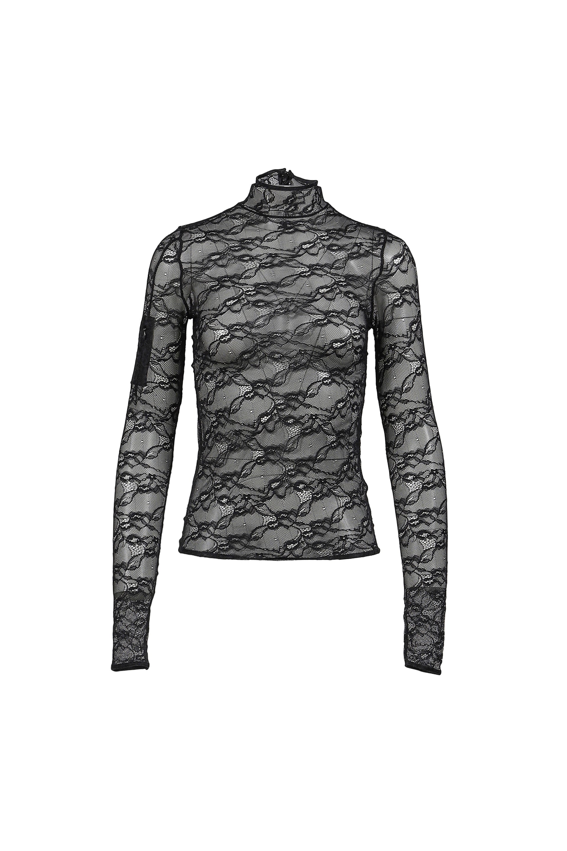 LACE MOCKNECK TOP / BLK