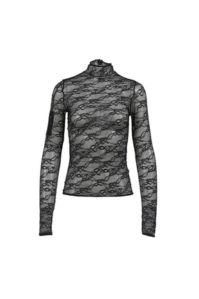 LACE MOCKNECK TOP / BLK