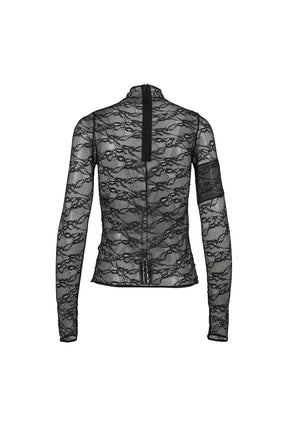 LACE MOCKNECK TOP / BLK