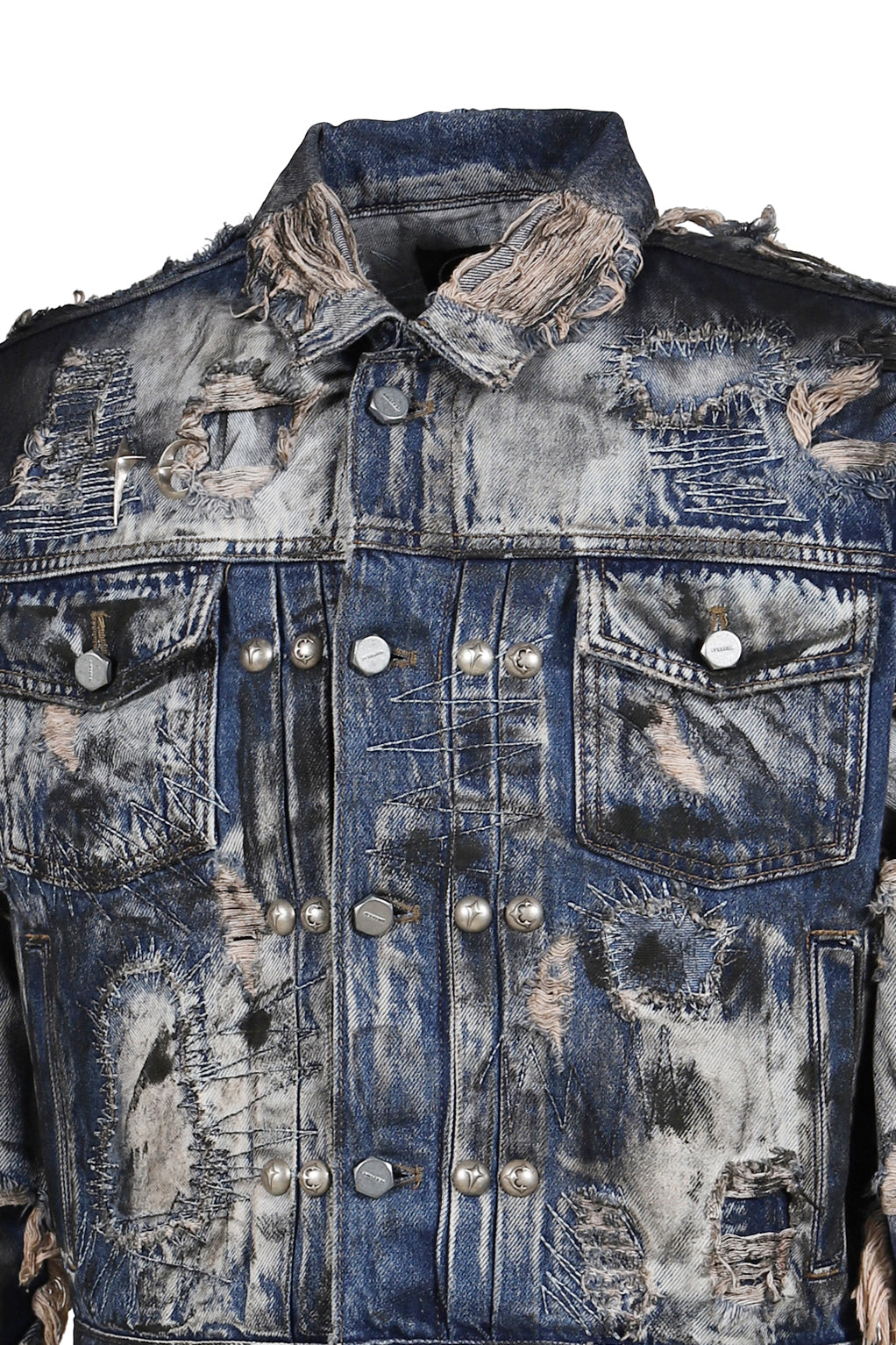 HARD-WASHED DAMAGED DENIM JACKET / BLU 