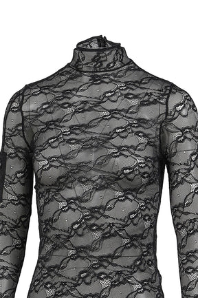 LACE MOCKNECK TOP / BLK