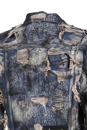 HARD-WASHED DAMAGED DENIM JACKET / BLU 