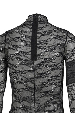 LACE MOCKNECK TOP / BLK