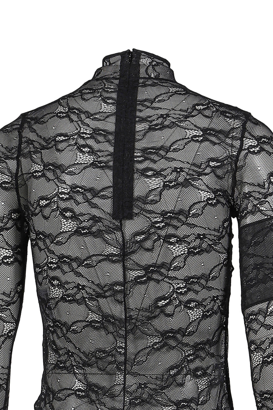 LACE MOCKNECK TOP / BLK