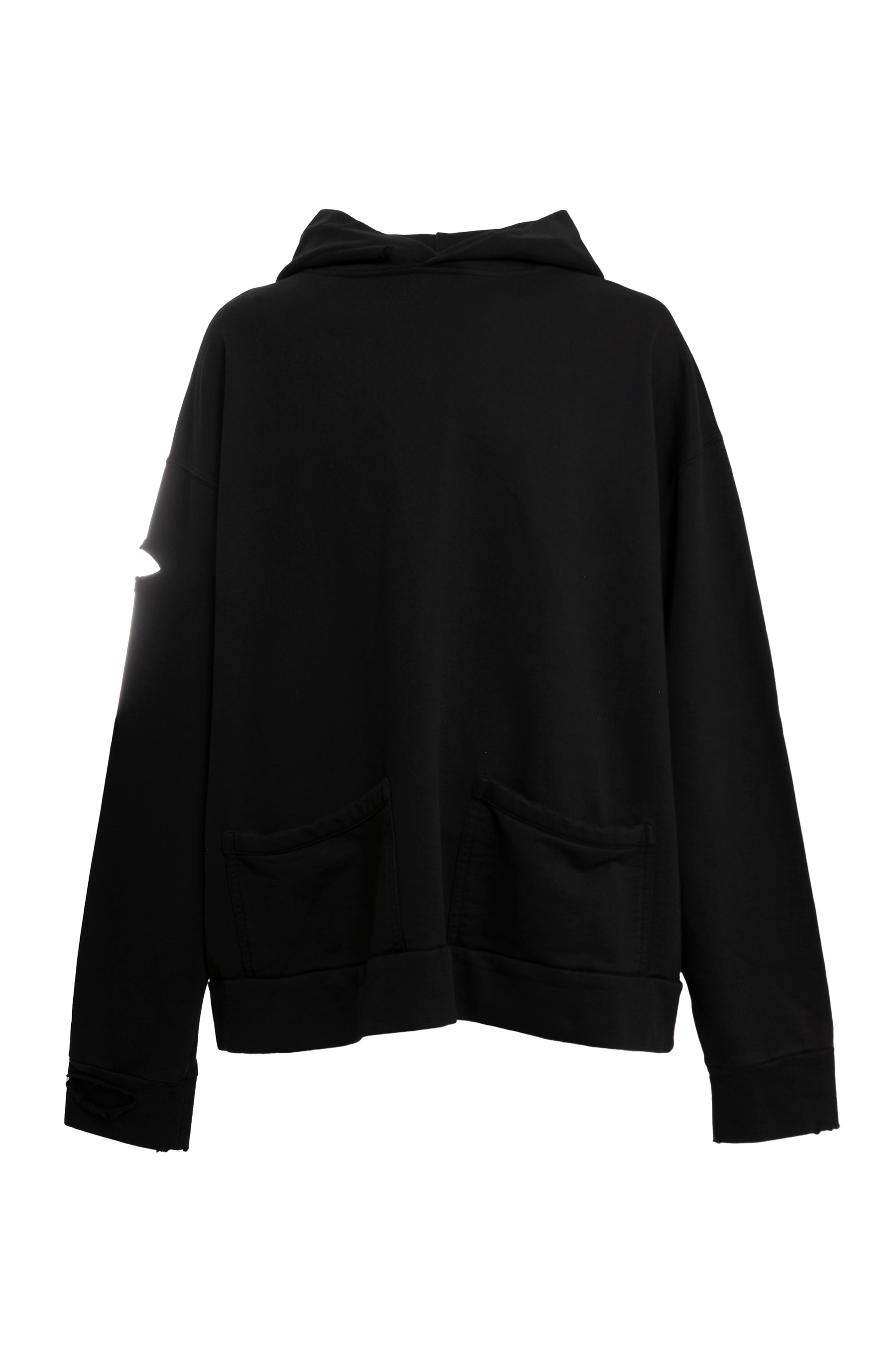 WE11DONE FW23 BLACK DISTRESSED VINTAGE POCKET HOODIE / BLK -NUBIAN