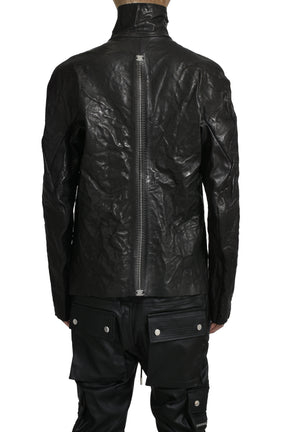 "HUMANOID" HIGH NECK LEATHER JACKET / BLK