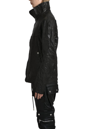 "HUMANOID" HIGH NECK LEATHER JACKET / BLK