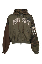 RECONSTRUCTED APPLIQUE SWEATSHIRT ZIP HOODIE / CAMO