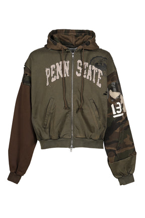 RECONSTRUCTED APPLIQUE SWEATSHIRT ZIP HOODIE / CAMO