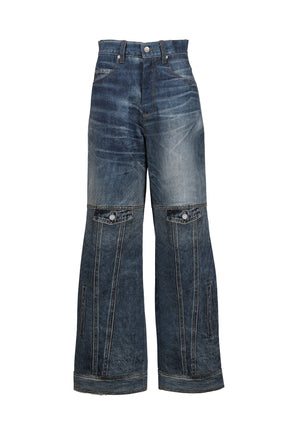 UNISEX CUSTOM-LIKE PRINTED DENIM PANTS / MID BLU 