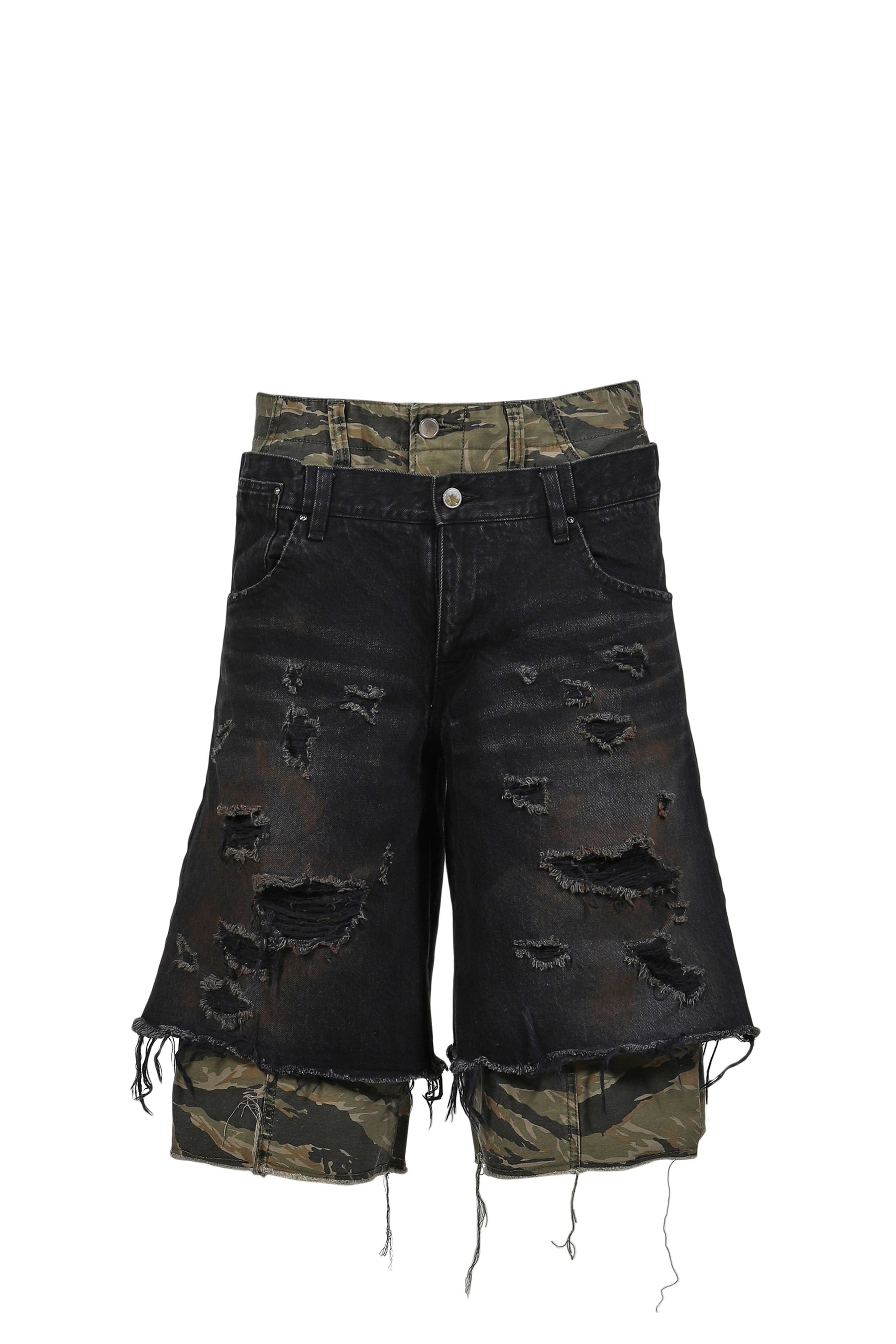LAYERED BAGGY SHORTS / BLK CAMO 