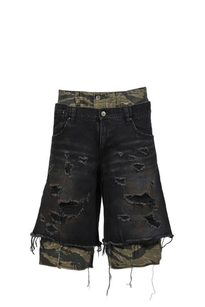 LAYERED BAGGY SHORTS / BLK CAMO 
