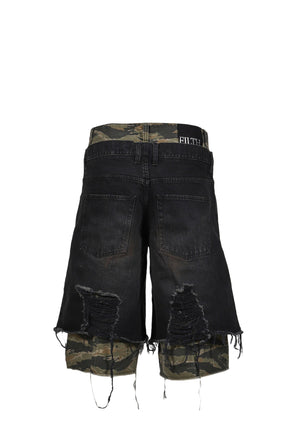 LAYERED BAGGY SHORTS / BLK CAMO 