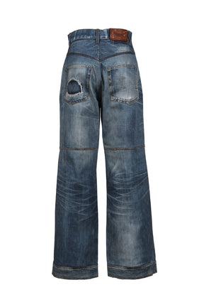 UNISEX CUSTOM-LIKE PRINTED DENIM PANTS / MID BLU 