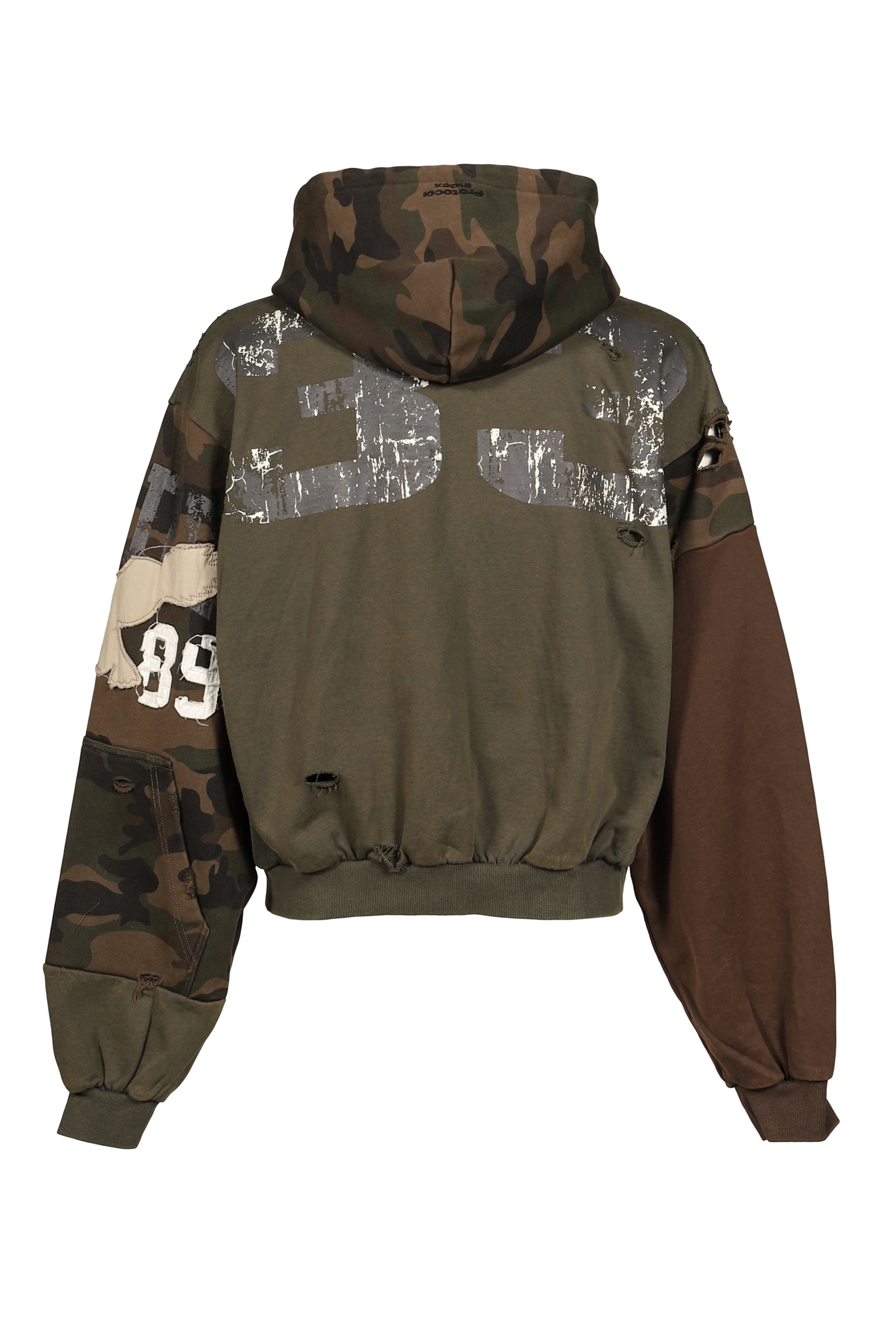 RECONSTRUCTED APPLIQUE SWEATSHIRT ZIP HOODIE / CAMO