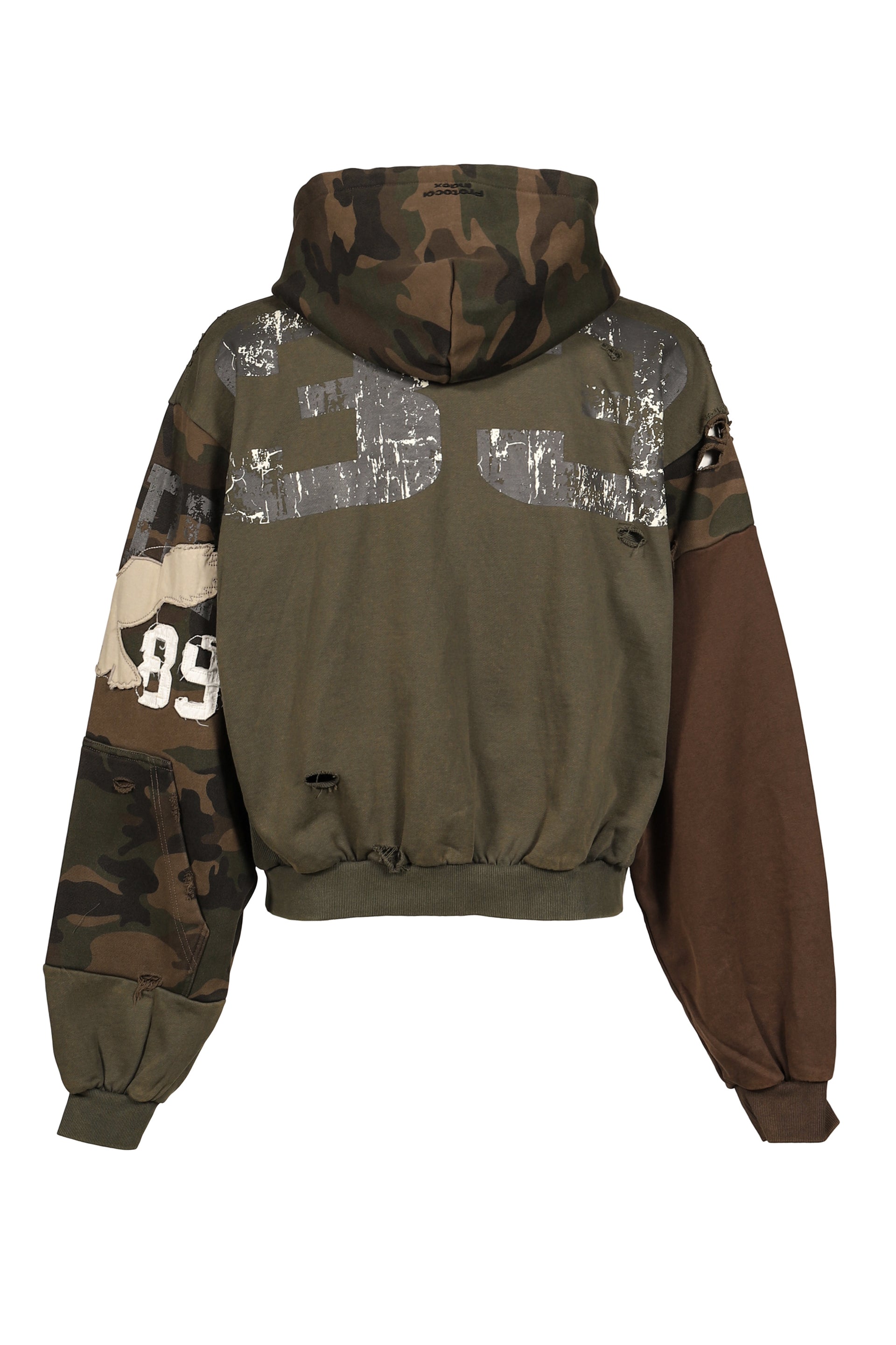 RECONSTRUCTED APPLIQUE SWEATSHIRT ZIP HOODIE / CAMO