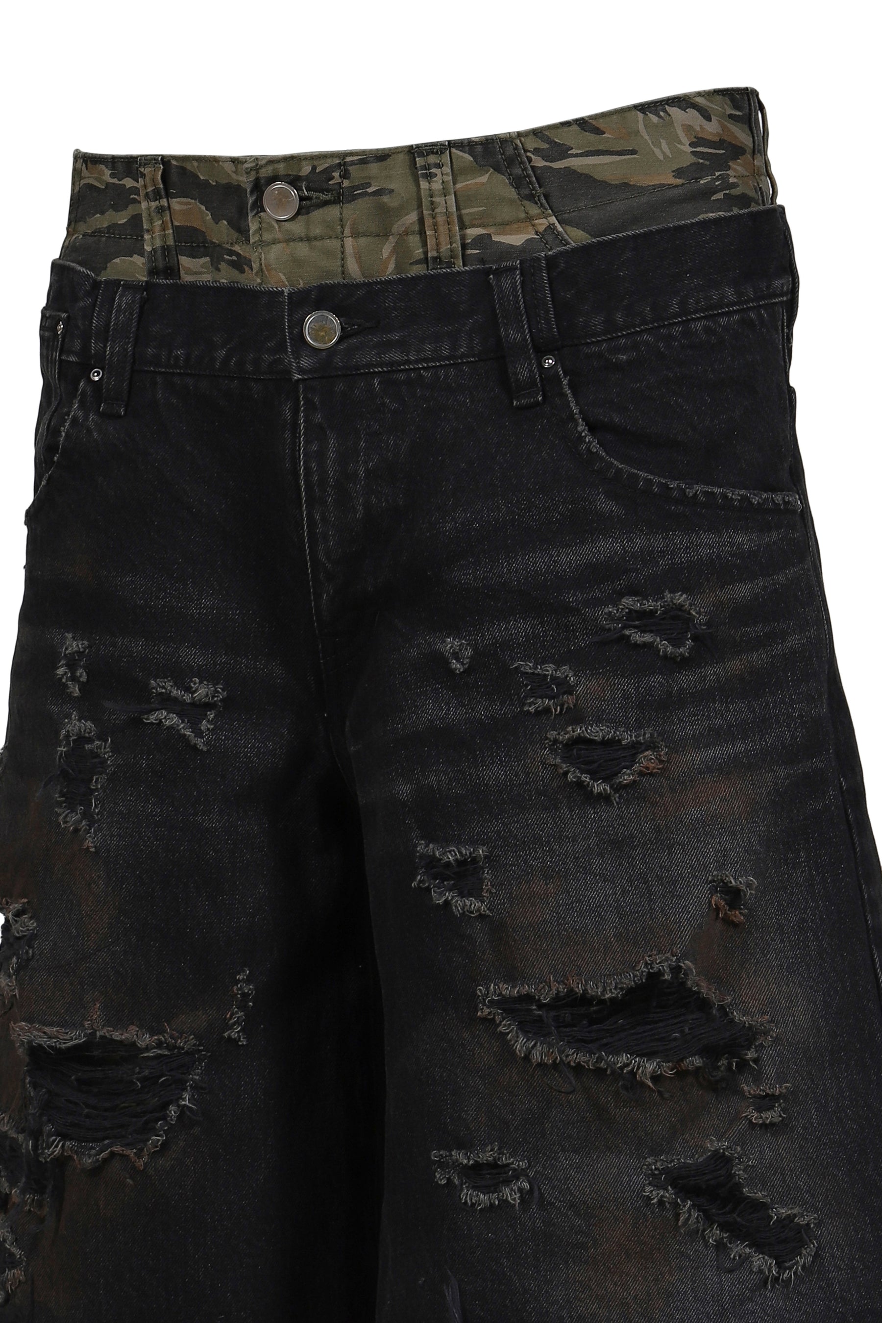 LAYERED BAGGY SHORTS / BLK CAMO 