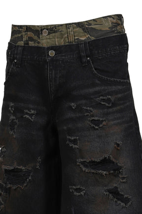 LAYERED BAGGY SHORTS / BLK CAMO 