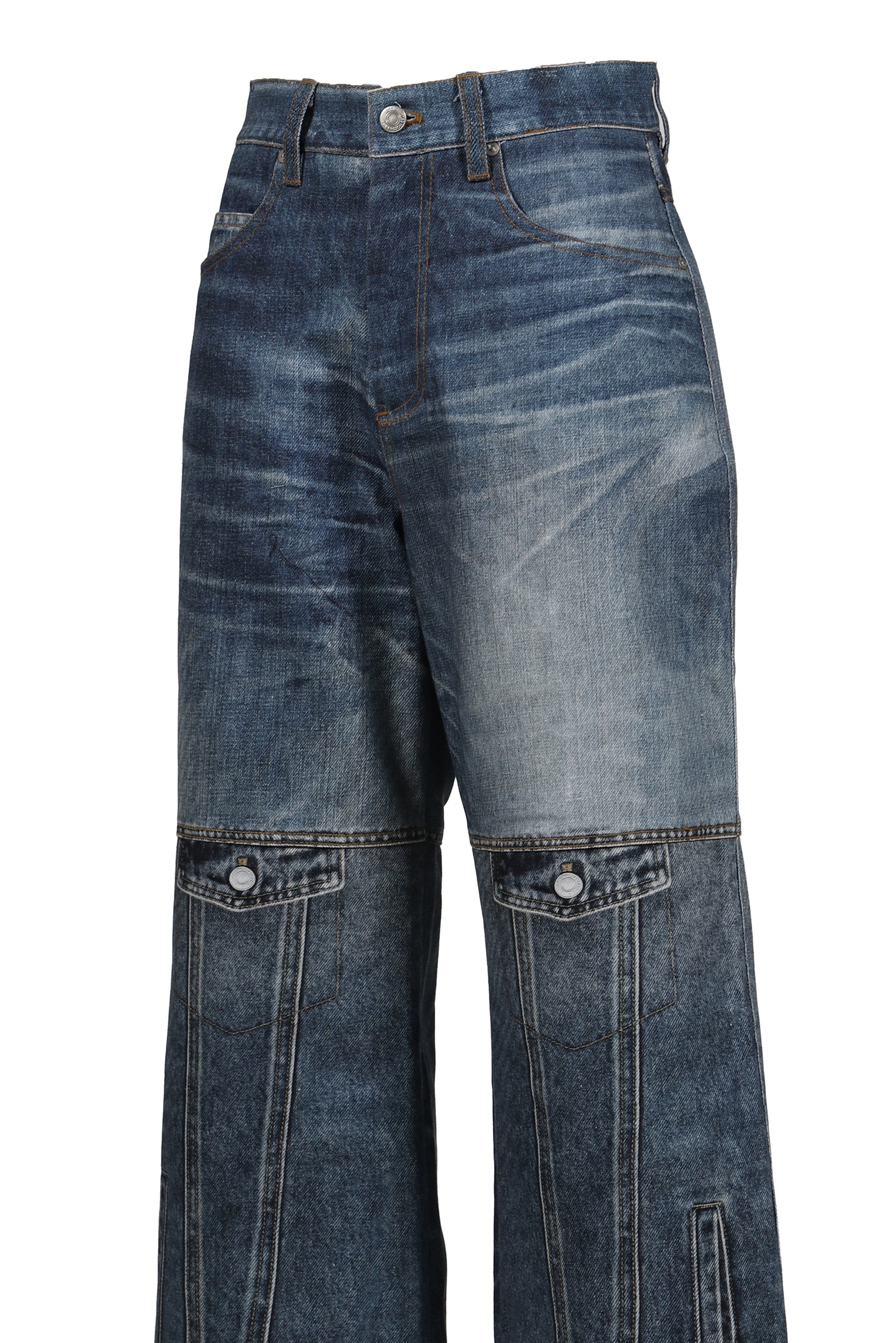 UNISEX CUSTOM-LIKE PRINTED DENIM PANTS / MID BLU 