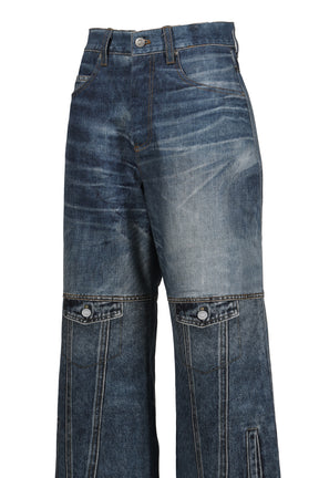 UNISEX CUSTOM-LIKE PRINTED DENIM PANTS / MID BLU 