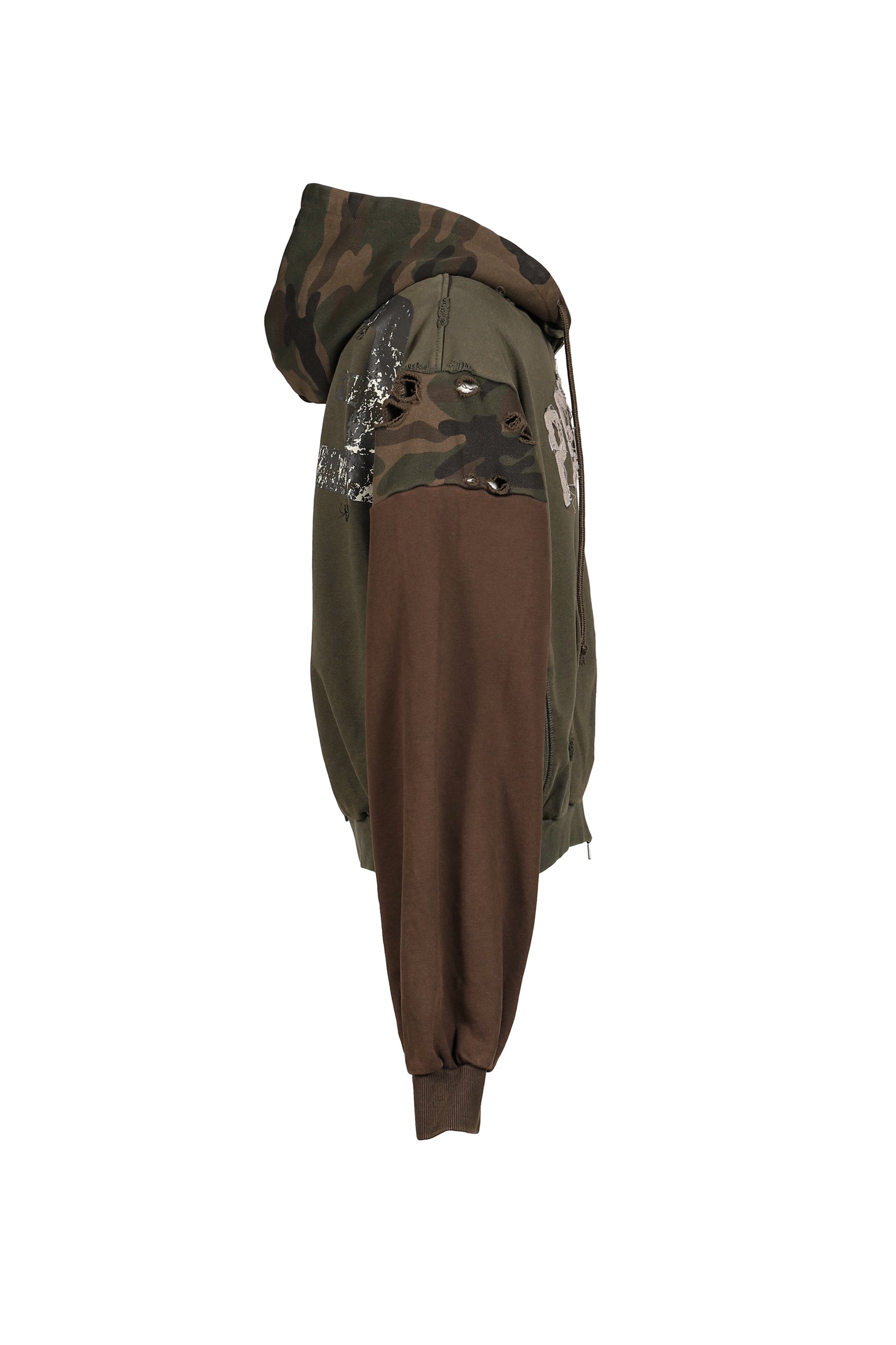 RECONSTRUCTED APPLIQUE SWEATSHIRT ZIP HOODIE / CAMO