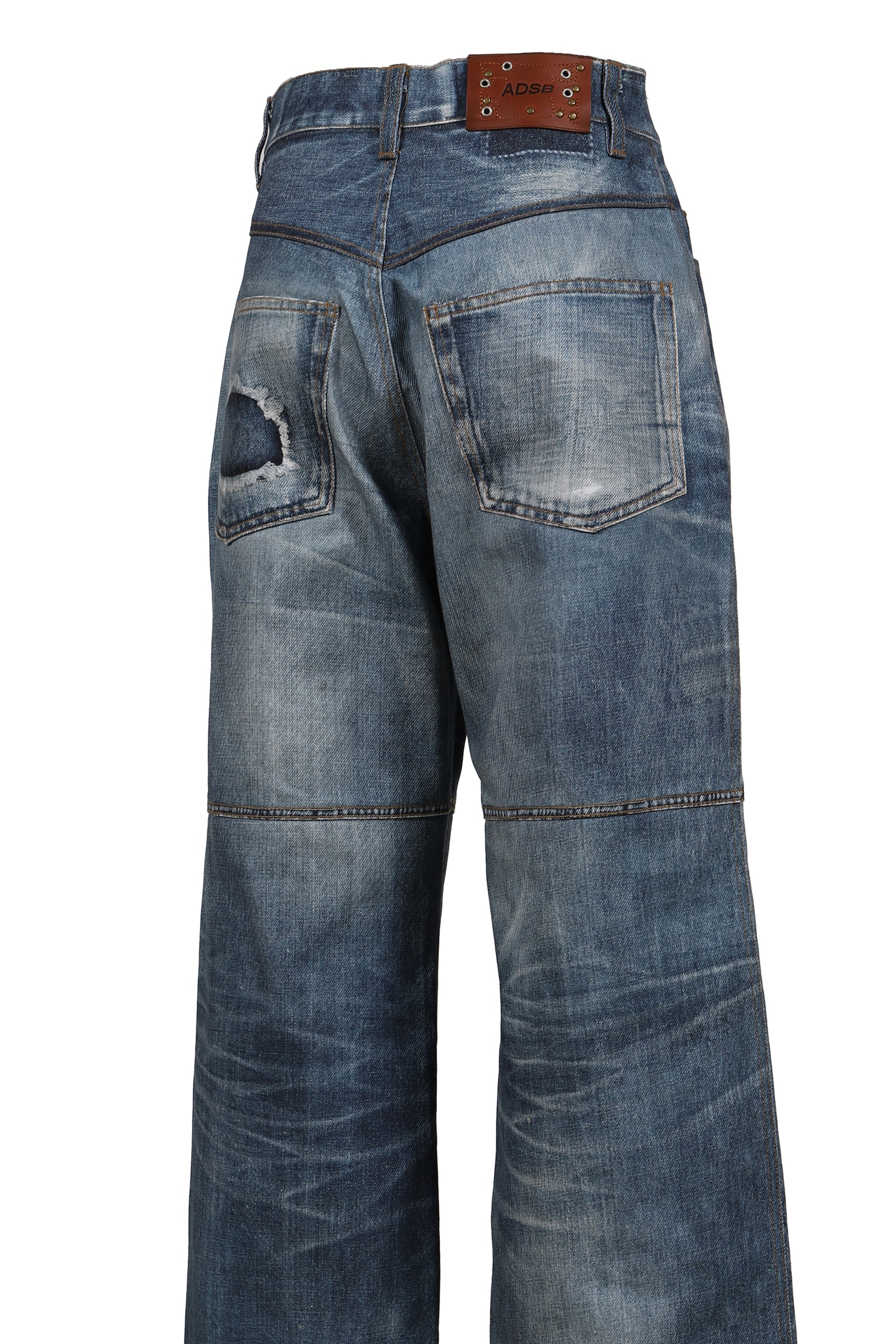 UNISEX CUSTOM-LIKE PRINTED DENIM PANTS / MID BLU 