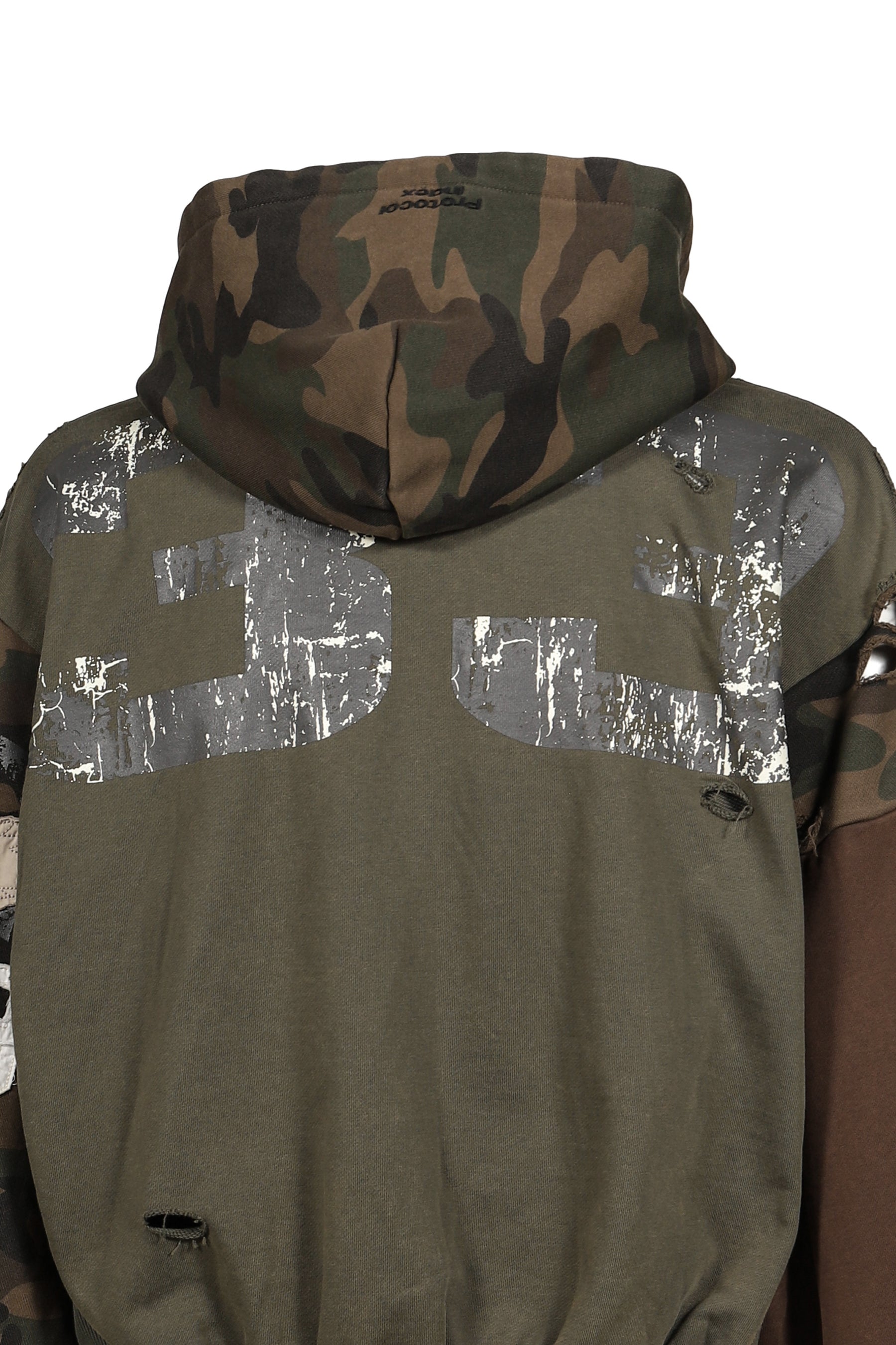 RECONSTRUCTED APPLIQUE SWEATSHIRT ZIP HOODIE / CAMO