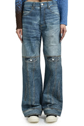 UNISEX CUSTOM-LIKE PRINTED DENIM PANTS / MID BLU 