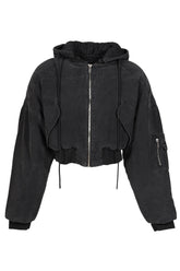 BERLIN CROPPED BOMBER JACKET / WASHED BLK