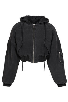 BERLIN CROPPED BOMBER JACKET / WASHED BLK