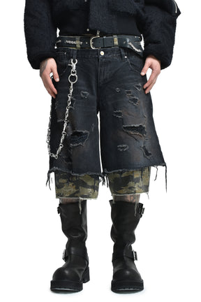 LAYERED BAGGY SHORTS / BLK CAMO 