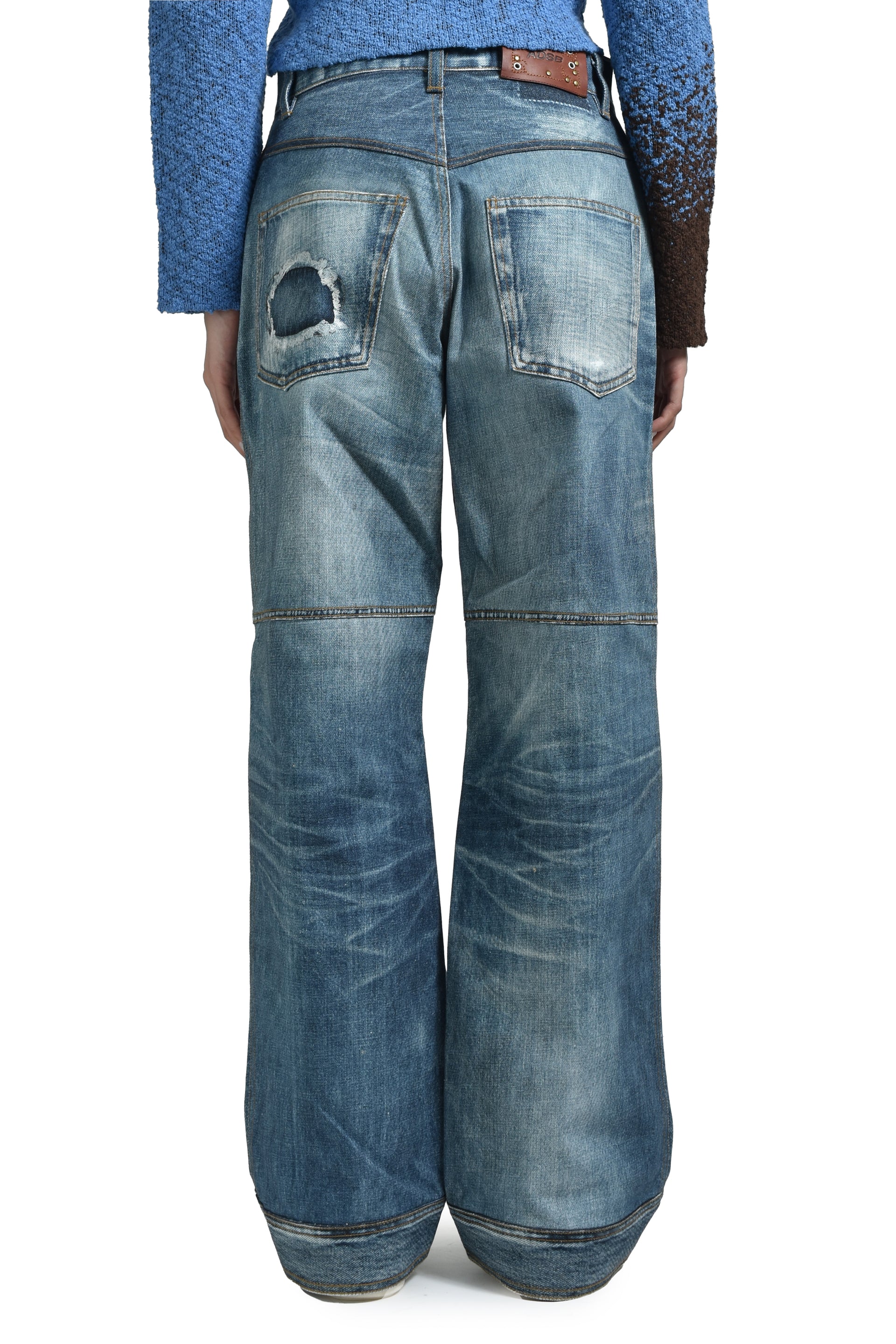 UNISEX CUSTOM-LIKE PRINTED DENIM PANTS / MID BLU