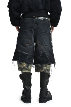 LAYERED BAGGY SHORTS / BLK CAMO 