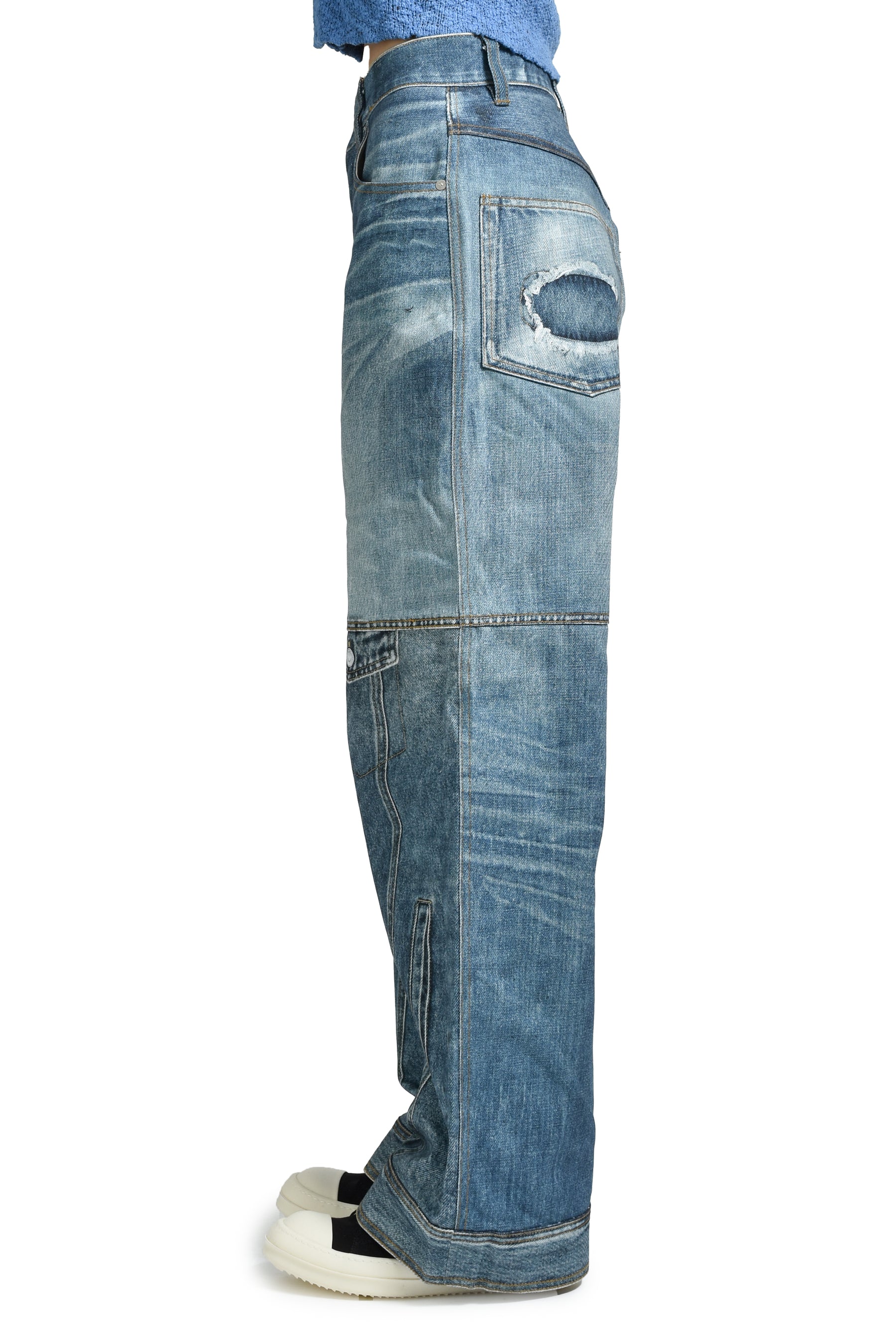 UNISEX CUSTOM-LIKE PRINTED DENIM PANTS / MID BLU 