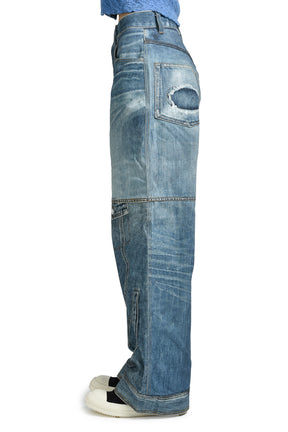 UNISEX CUSTOM-LIKE PRINTED DENIM PANTS / MID BLU 